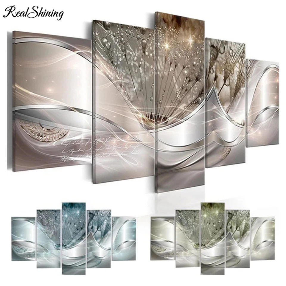 

Dreamy Dandelion Diamond Painting 5 Pieces Cross Stitch Kits Abstract Flower Living Room Decoration Diamond Mosaic Decor T476