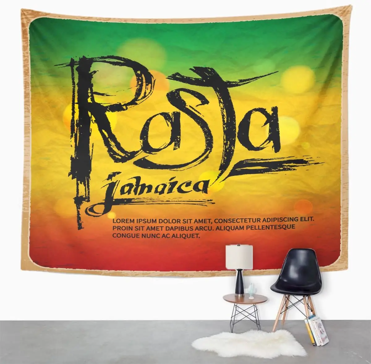 Green Rasta Jamaica Hand Written on of Colors Unique Tapestry Home Decor Wall Hanging for Living Room Bedroom Dorm 50x60 inches