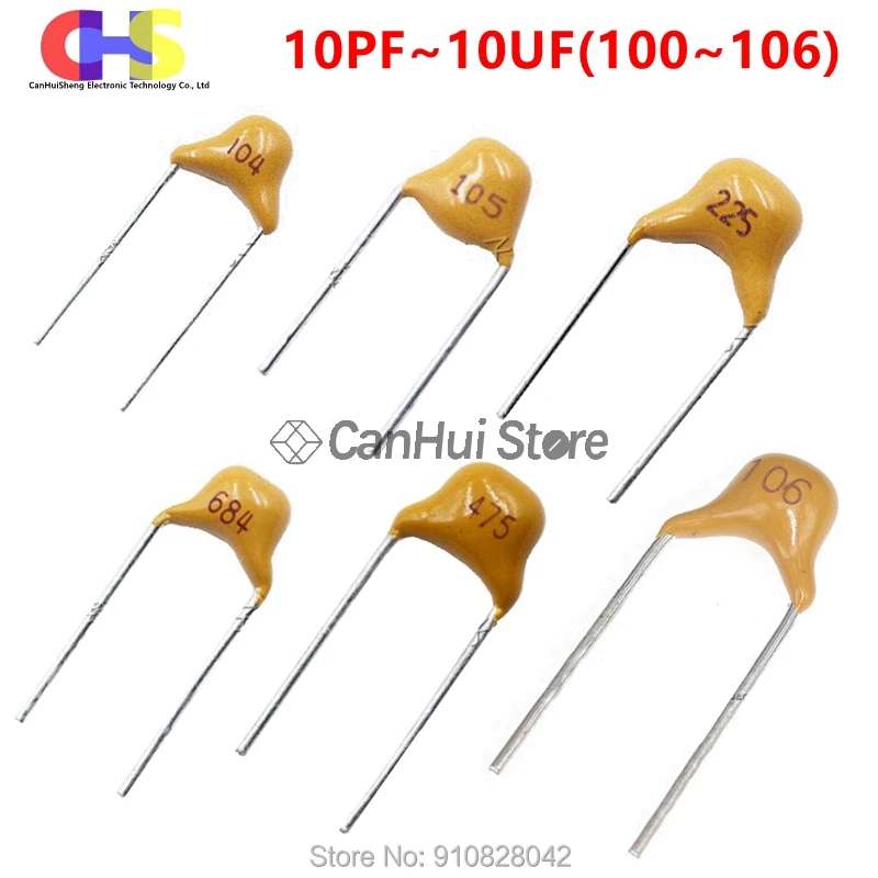 Capacitor cerâmico Multilayer, 50V, 100 ~ 106, 10pF ~ 10uF, 102, 103, 104, 105, 39, 820pF, 1, 22, 33, 47, 56, 68, 100 nF, 0,01, 0,1 uF, P5.08 mm