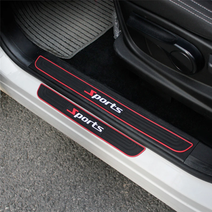 4PCS Black Rubber Car Door Scuff Sill Cover Panel Step Protector Sport Style Bumper Corner Protector Universal