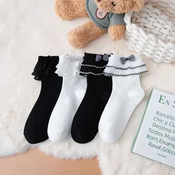 Cute Lolita Socks Women Frilly Ruffle Korean Style Bowknot Lace Sweet Lovely Soft Girl Mesh Pure Cotton Sock Princess JK Uniform