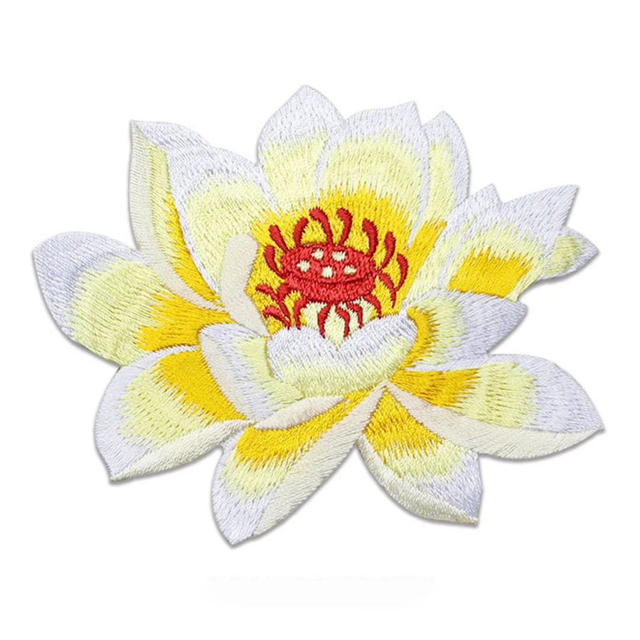 Lotus Custom Iron on Backpack Embroidered Patches for Clothes Application Flower Appliques Sewing colorful Diy patch  applique