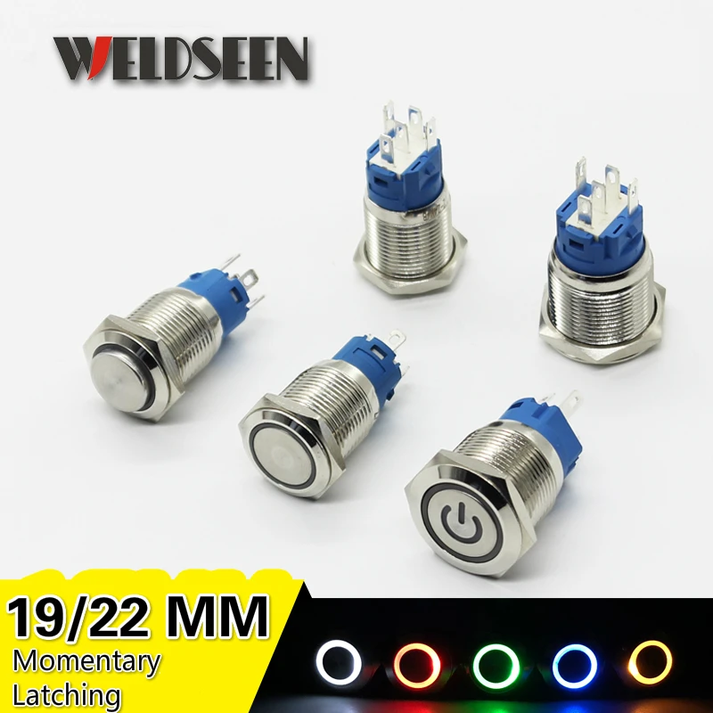 19mm 22mm Metal Push Button Switch LED Light 3V 6V 12V 24V 220V Momentary Self Reset Latching Self Lock Power Button Socket