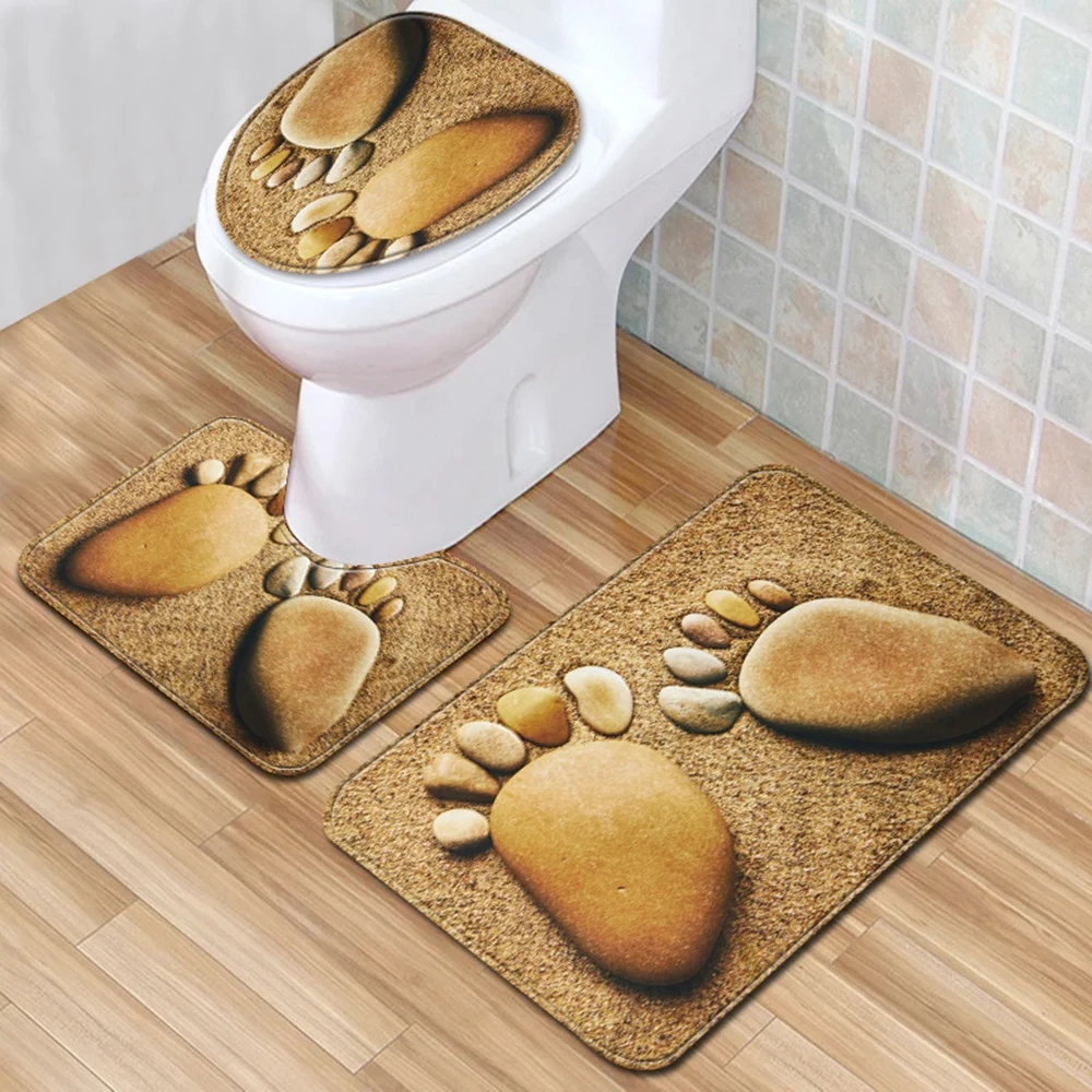 

Wood Grain Toilet Seat Cover 3pcs Set Bathroom Rug Home Absorbent Door Rugs Washroom Decorations Carpet Printing Flannel Rugs