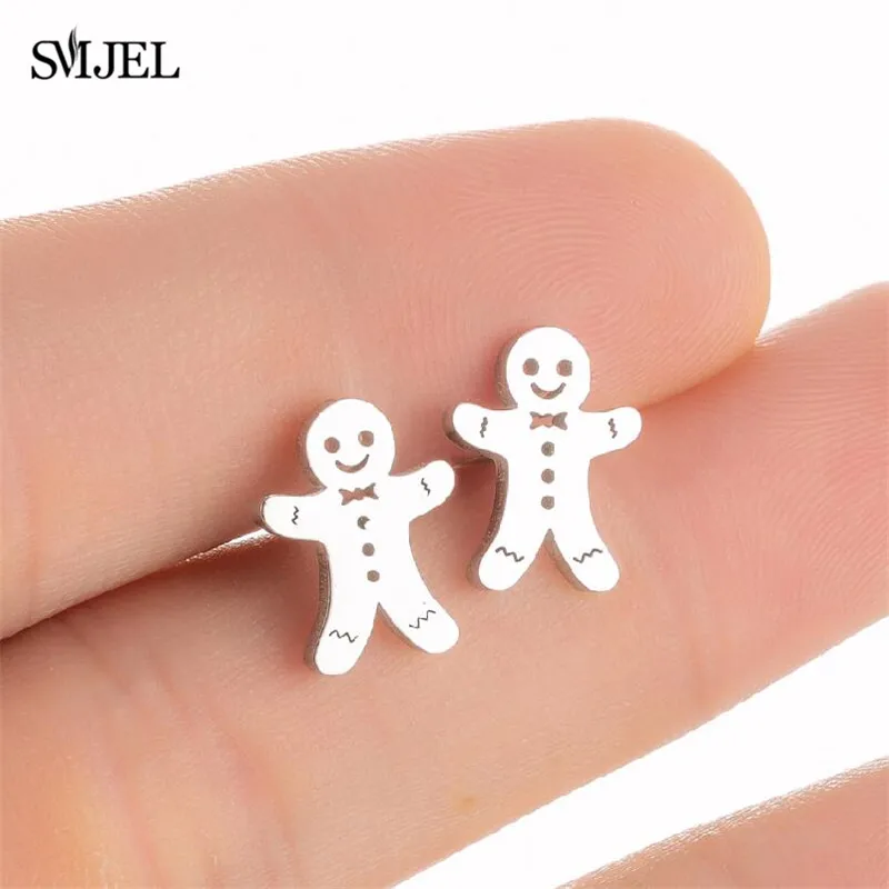 New Gingerbread Man Earrings for Women Fashion Stainless Steel Cookies Earings Jewelry Funny Christmas Gifts Accessories