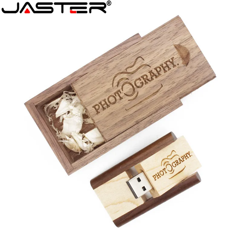 

JASTER USB flash drive creative Wooden square rotation USB 2.0 4GB 8GB 16GB 32GB 64GB USB & wooden BOX over 10pcs free logo