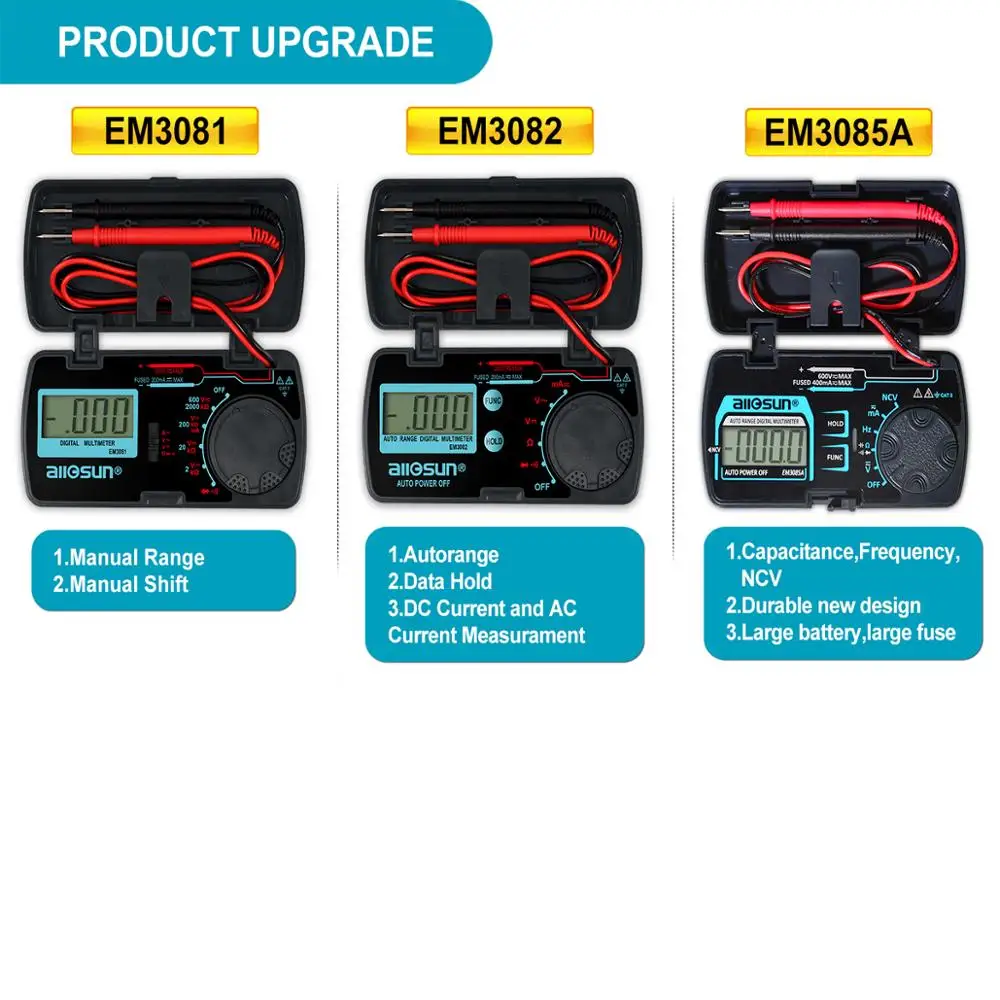 all-sun EM3085A Mini Auto Range Digital Multimeter AC DC Ammeter Voltmeter Ohm NCV Capacity Frequency Portable Pocket Meter