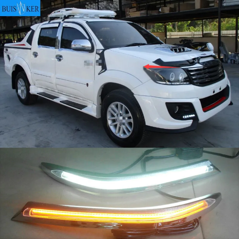 

2PCS Car Headlight Eyebrow Decoration Yellow Turn Signal Relay LED Daytime Running Light For Toyota Hilux Vigo 2012 2013 2014