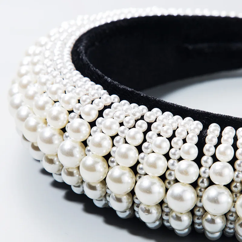 Velvet Pearl Matador Padded Headbands Pearls Embellished Soft Velvet Headbands Women 4.2cm Wide Goth Wedding Headpiece