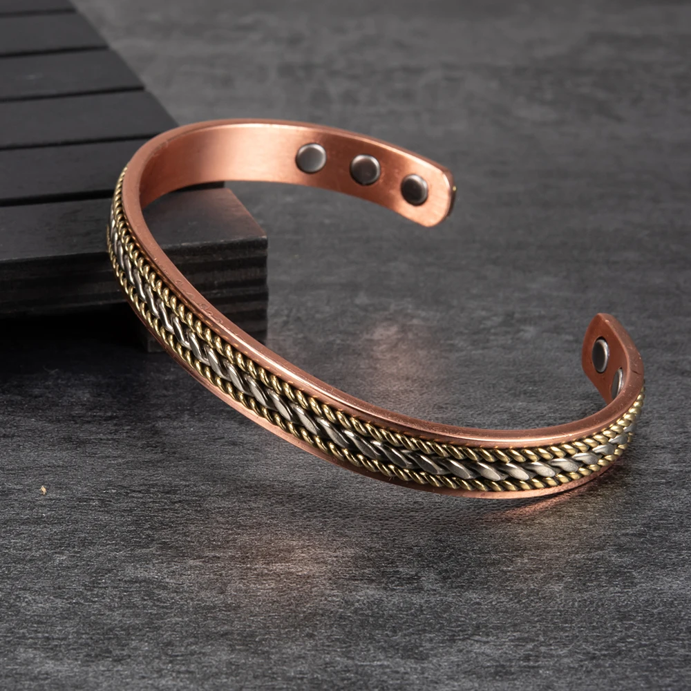 Adjustable Copper Bracelets for Men Women Twisted Pure Copper Magnetic Bangles Arthritis 8.3mm Open Cuff Magnet Energy Jewelry