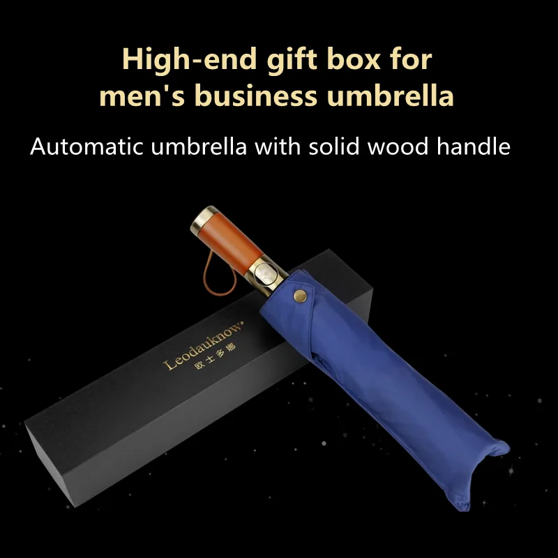 PONGEE-Fully Automatic Three-folding Umbrella for Men and Women, Large, Classic, Big, Black Color