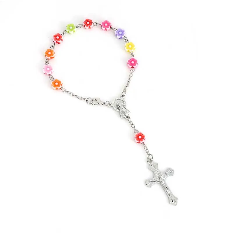 

60pcs / color imitation pearl religious bracelet child holy love rosary rosary baby baptism small rosary catholic