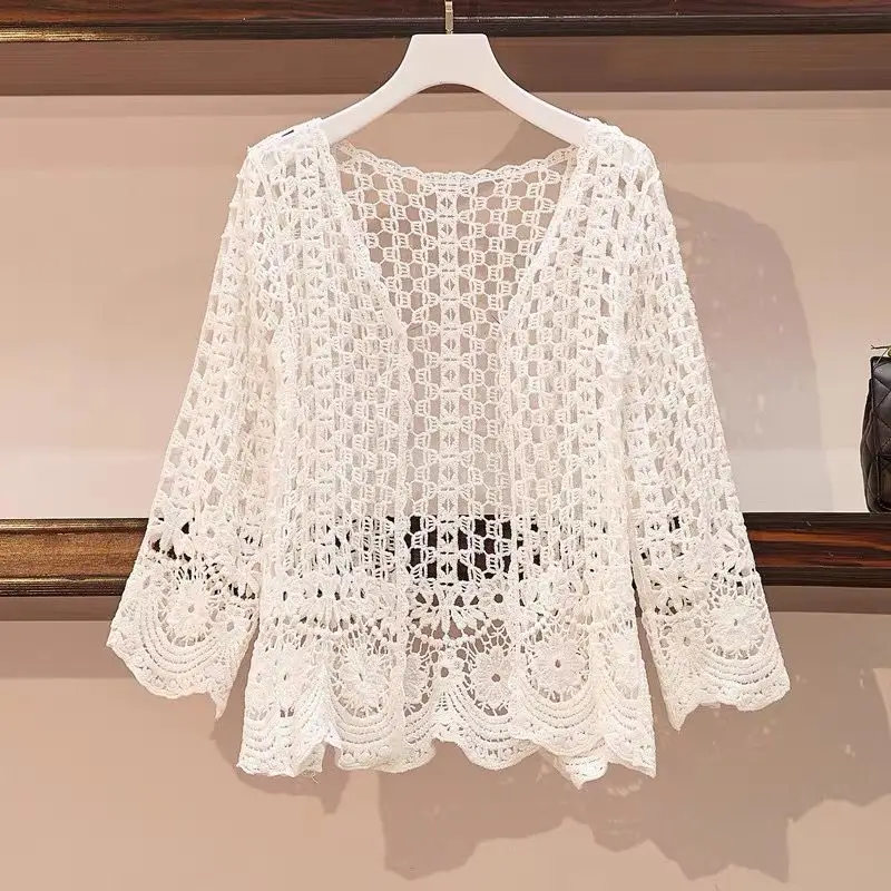 Spring and Autumn Women\'s Net Yarn Korean Temperament Casual New Cardigan Long Sleeve Lace Short Western Style All-match Top