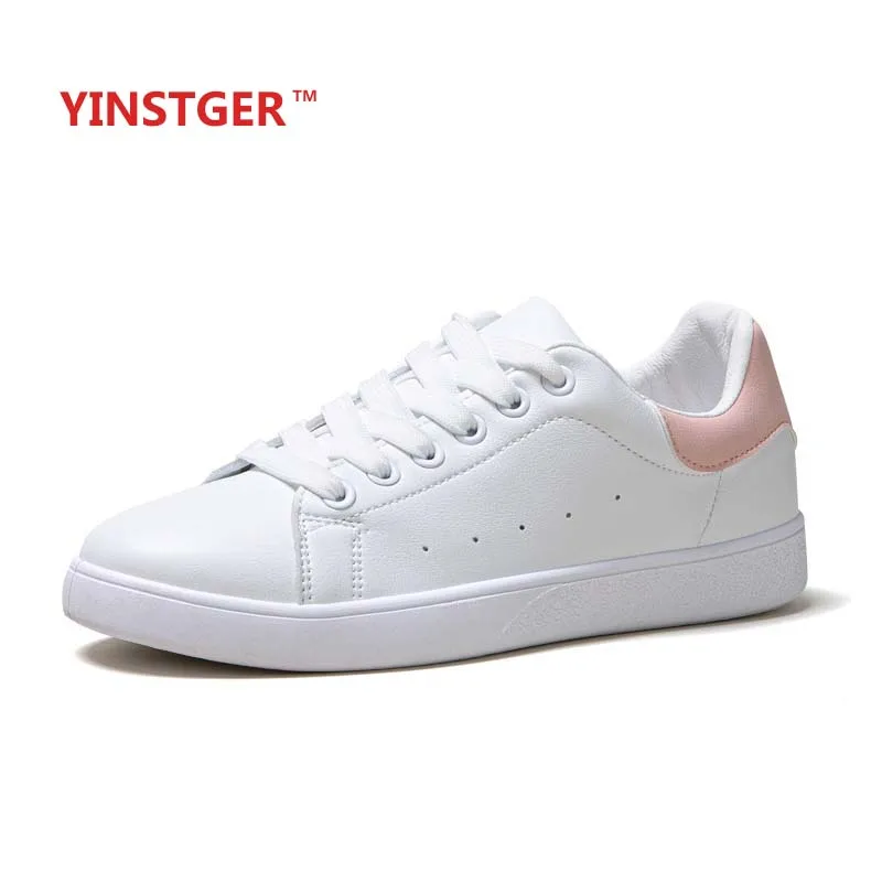 

YINSTGER Women's white Shoes Casual Summer Sneakers lady Fashion style Flat Rubber sole breathable Sport shoes