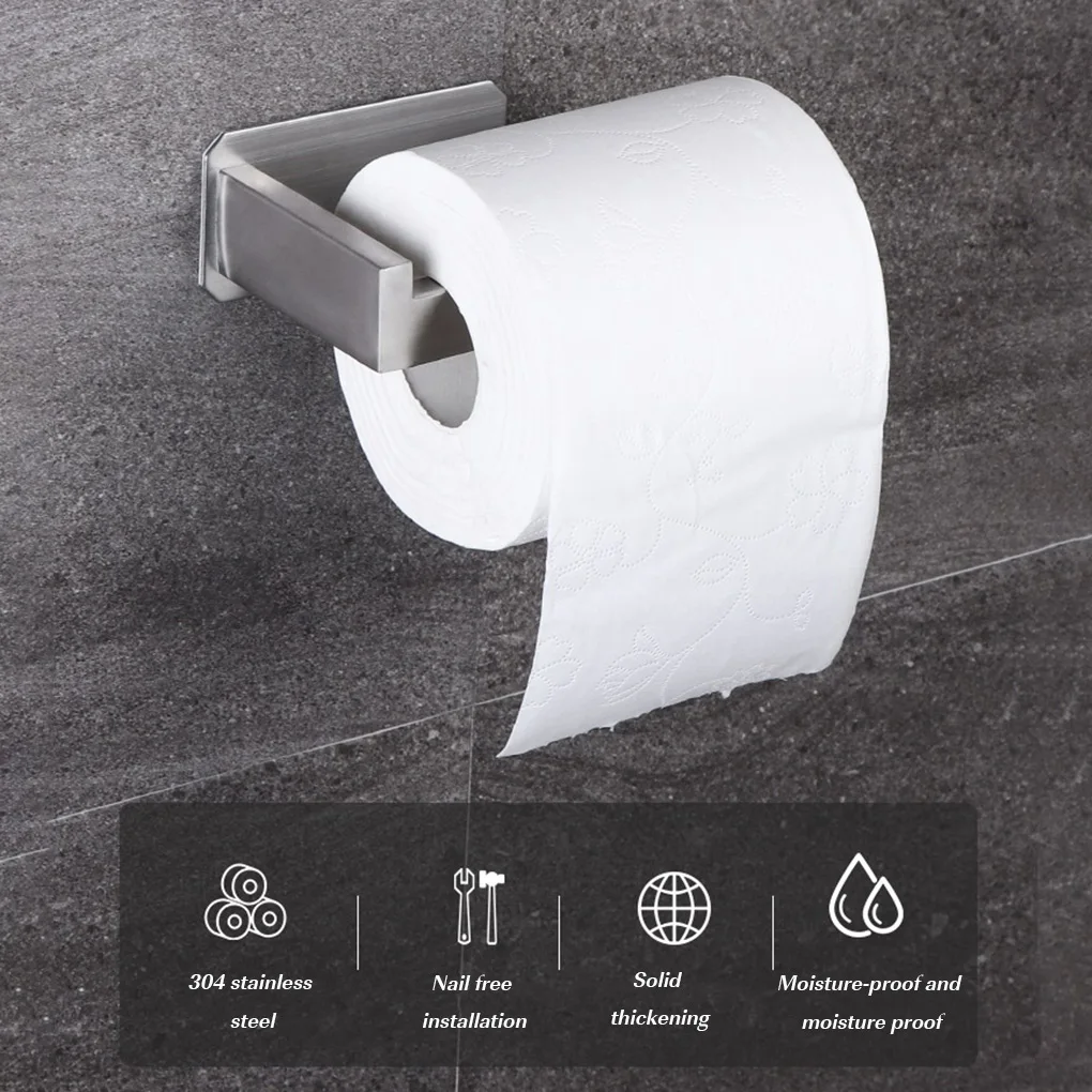 No-Drill Self Adhesive Toilet Paper Holder Stainless Steel Bathroom Kitchen Roll Paper Accessory Tissue Towel Rack Metal Holders