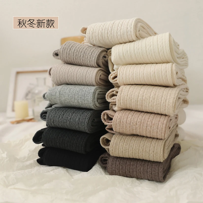 Autumn Winter Cotton Knitted Cross Pattern Women\'s Tights Plain Colour Short Fleece Normal Thickness Warmth Sexy Pantyhose