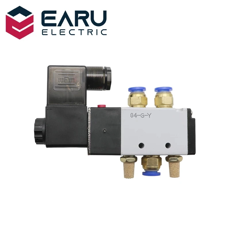 Pneumatic Electric Solenoid Valve 5 Way 2 Position Control Air Gas Magnetic Valve 12V 24V 220V Coil Volt 4mm-12mm Hose Fittings