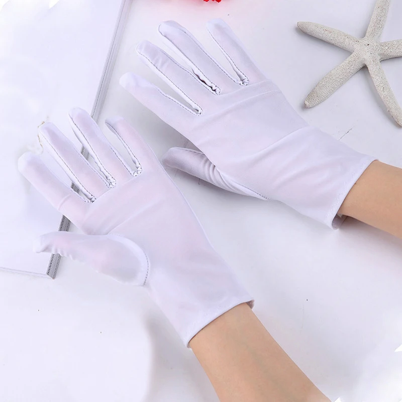 Guantes de satén elásticos formales para fiesta de noche para mujer, guantes elásticos finos para baile, guantes ajustados de joyería blanca, gran