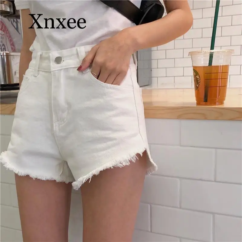 

Summer Beach Jeans Short Pant 2020 New Fashion Summer High Waist Was Thin Wild A Word Denim Shorts Blue White Black Sexy Loose