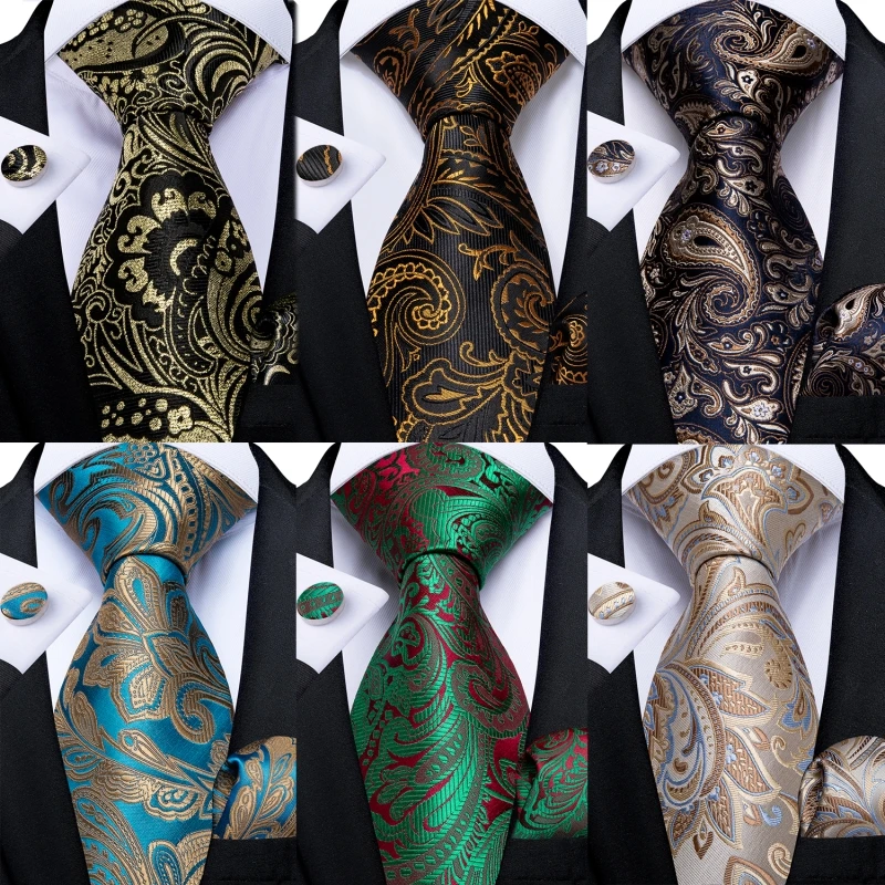 Fashion Paisley Men's Ties Gold Teal Green Black Tie For Men 8cm Business Wedding Accessories Cravat Gift For Men DiBanGu