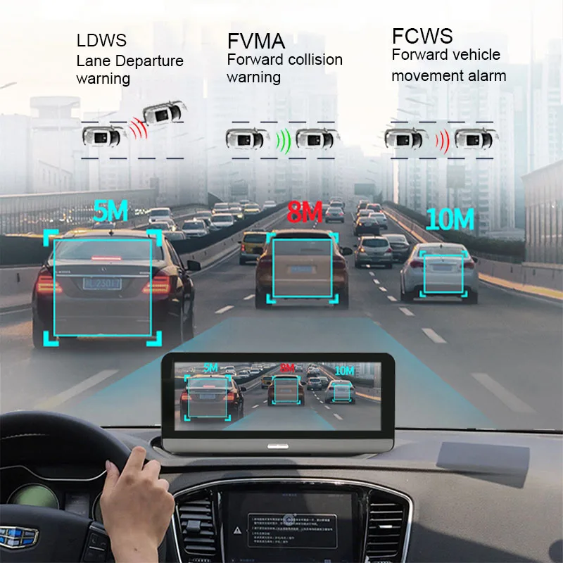 Android 4G ADAS Dash Cam, Navegação GPS, 1080P Espelho Retrovisor, Gravador De Vídeo, Registrar, Câmera Traseira, Monitor De Estacionamento 24H, 7.84"