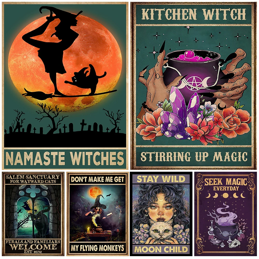 Salem Love Witch Poster And Namaste Witches Posters And Print Decorative Wall Art Wicca Moon Magic Canvas Painting Unframed