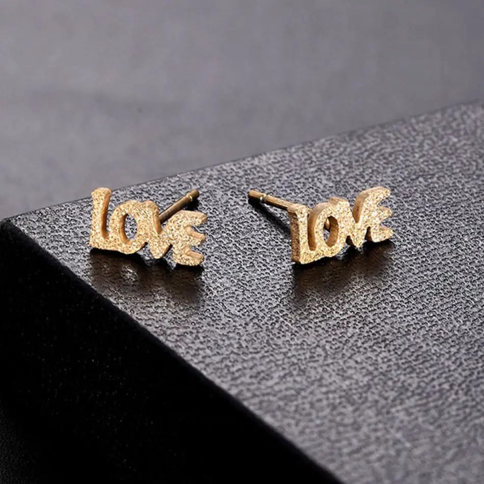 12 Pairs Lot LOVE Earrings Men Women Couple Jewelry Frosted Gold Color Stainless Steel Earrings Small Letter Word Ear Studs