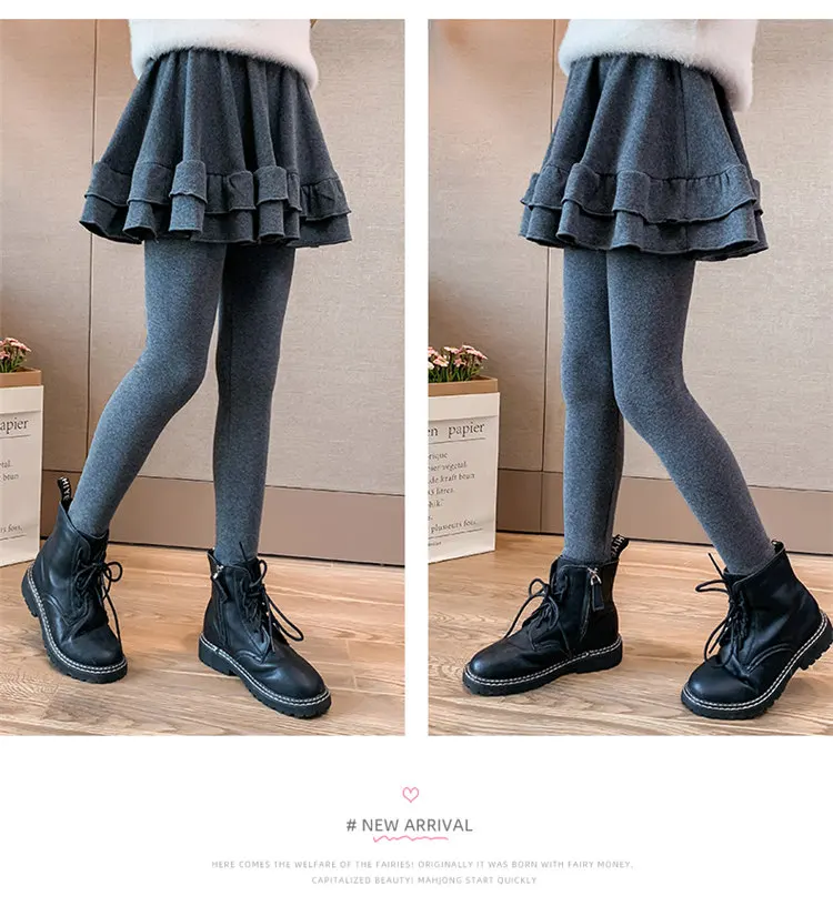 Mädchen-Hosenrock, weich gefüttert mit Fleece, Kinder-Herbst-Winter-Rock-Leggings, zweiteiliger, dicker Thermo-Rock, enge Hose, 4-13 Jahre – Detail 4