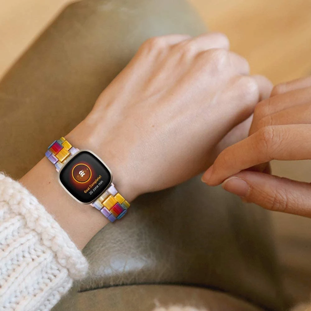 Kleurrijke Hars Horloge Band Voor Fitbit Gevoel Band Vervanging Armband Voor Versa 2/3/Lite Bands Polsband Voor vrouwen Mannen Luxe