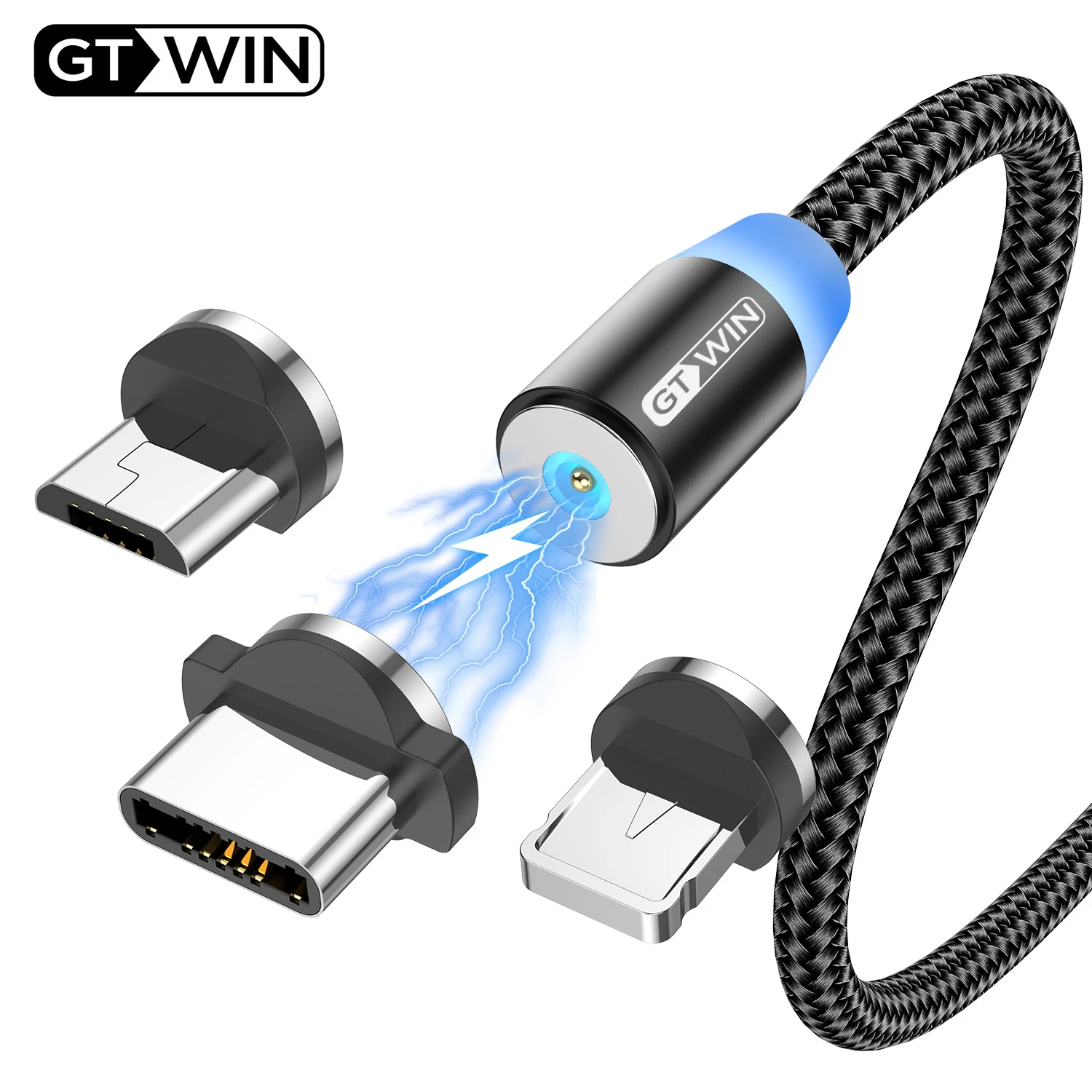 GTWIN LED Magnetische Micro USB Kabel Typ C Kabel Schnelle Lade Daten Ladung 8 Pin Kabel Draht Für iPhone 13 12 Huawei Xiaomi