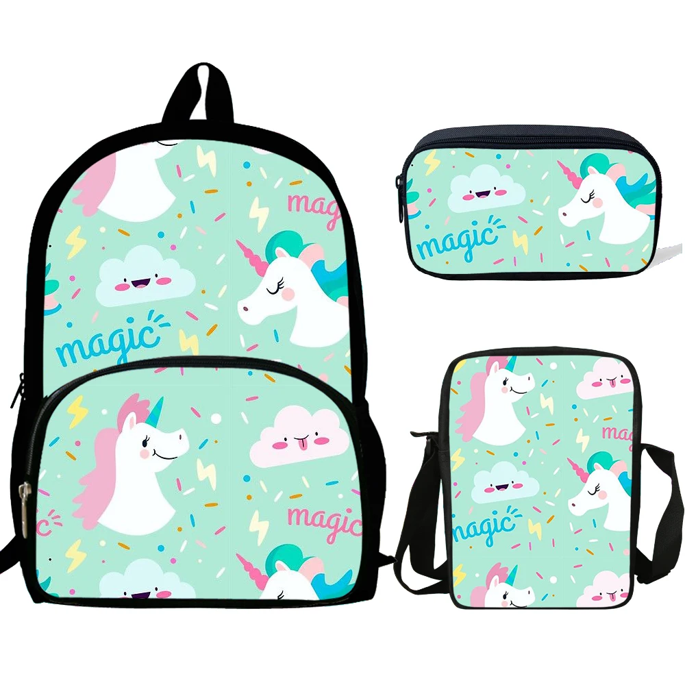 Cute Unicorn Print Backpacks Children Bookbag School Bag Mochila Girls Daily Shoulder Set Pencil Croobody Custom