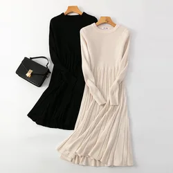 HLBCBG New Chic Women Long Knit Maxi Sweater Dress Autumn Winter Knitted A Line Dress Ribbed Thick Christmas Office Party Dress