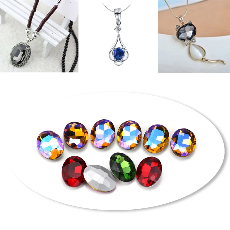 2020New colorful glass rhinestone colorful AB oval rhinestone Non Hotfix Glue on Acrylic Strass Crystal Stones diy accessories