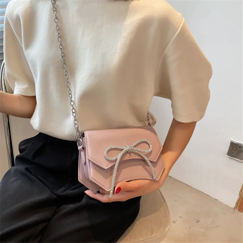 

Mini Bag New Female Chain Messenger Bag Fashion Shoulder Bag Rhinestone Bow Drawstring Handbag