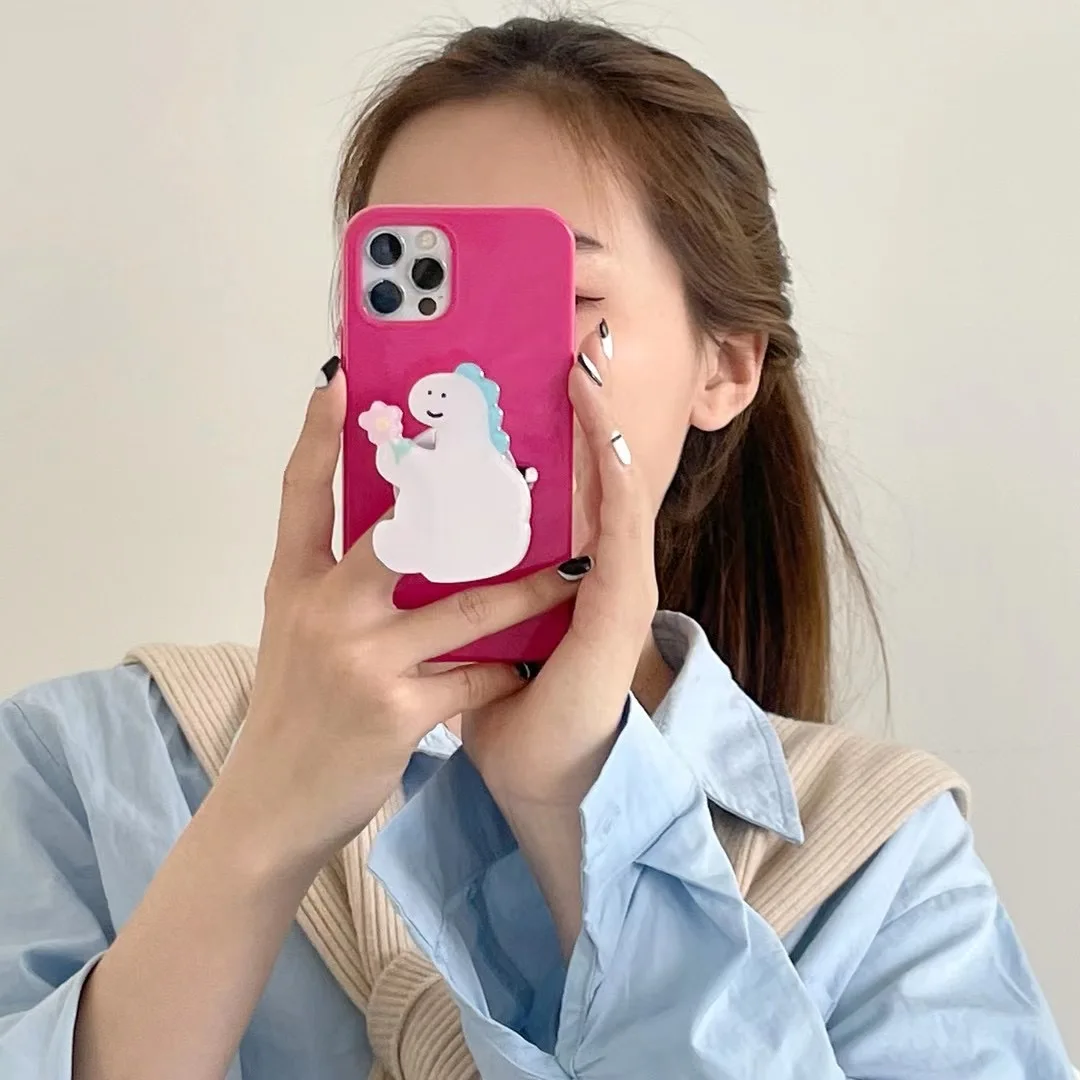 

Cartoon Dinosaur Holder Phone Case For iPhone16 15 14/13 12 11Pro Xsmax XR 78plus SE2/3 Soft Cover Body Shell Protection