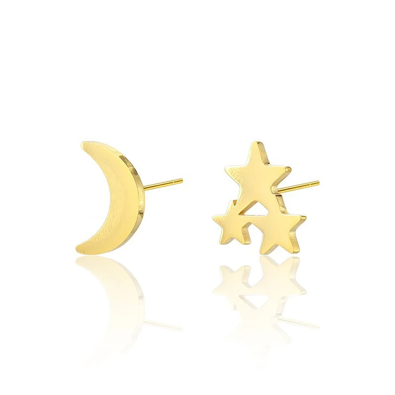 Stainless Steel Crescent Moon and Star Celestial Night Sky Stud Earrings Best Christmas Gifts Women