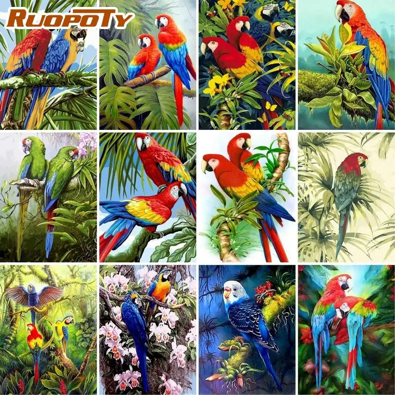 RUOPOTY 60x75cm Frame Painting By Numbers Parrots Animals Paint By Numbers Wall Art Canvas Painting For Home Decor Art