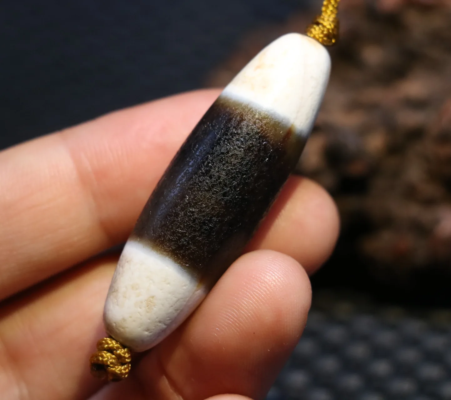 

Energy Magic Power Tibetan Old Agate Yin Yang Wide Line Healer Medicine dZi Bead Pendant 4A LKbrother Talisman UPS210222F