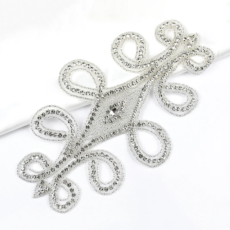 

Handmade 3D Silver Rhinestone Trimming for Wedding Decoration, WRA-1031