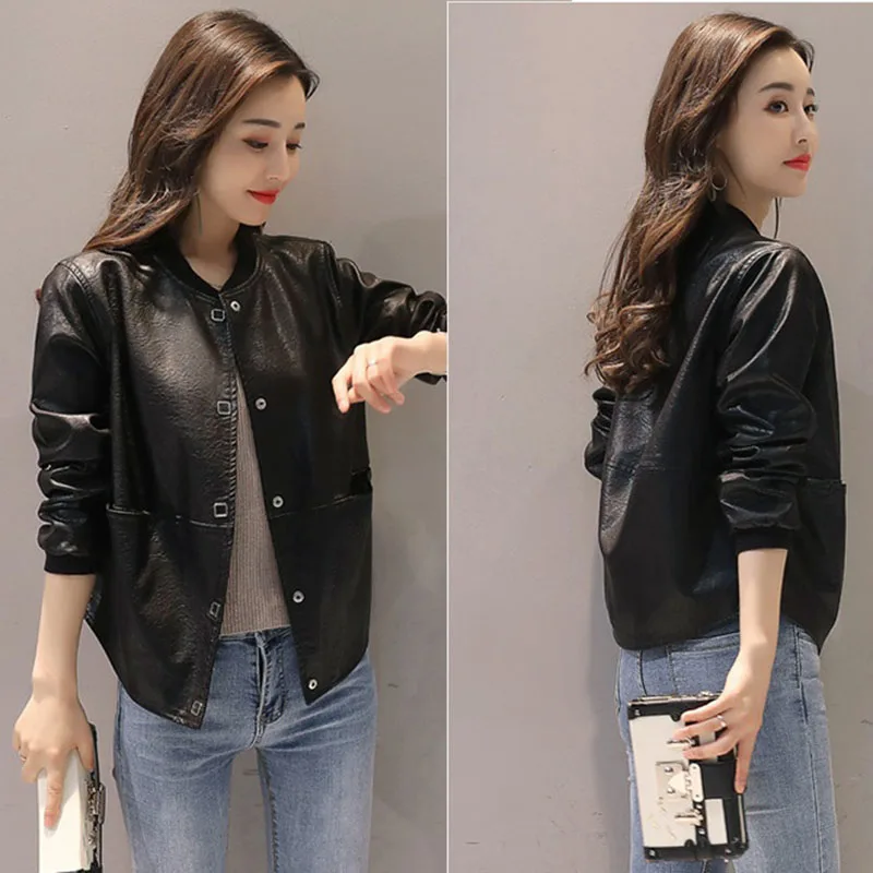 Women Leather Jacket 2024 Spring Autumn Retro Coat Female Short Outwear Loose PU Leather Coat  Motorcycle Leather Jackets