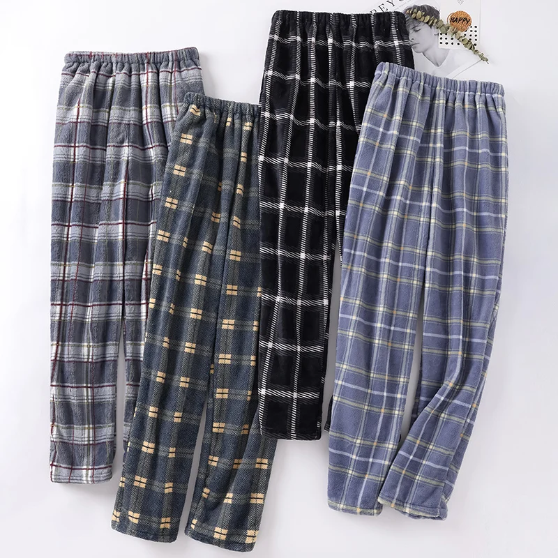 Thick Flannel Men\'s Plaid Trousers Big Yards Warm Sleep Pants Mens Pajamas Pants Bottoms Sleepwear Pajama for Men Pijama Hombre