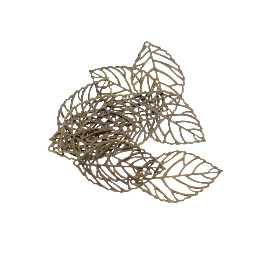 Retail 20Pcs Filigree Leaf Metal Crafts Decoration DIY Findings 35x20mm