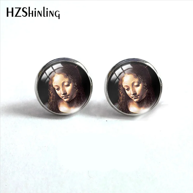 2021 New Leonardo Da Vinci Stud Earring Mona Lisa Painting Round Earrings Handmade Glass Dome Photo Printed Jewelry Gifts