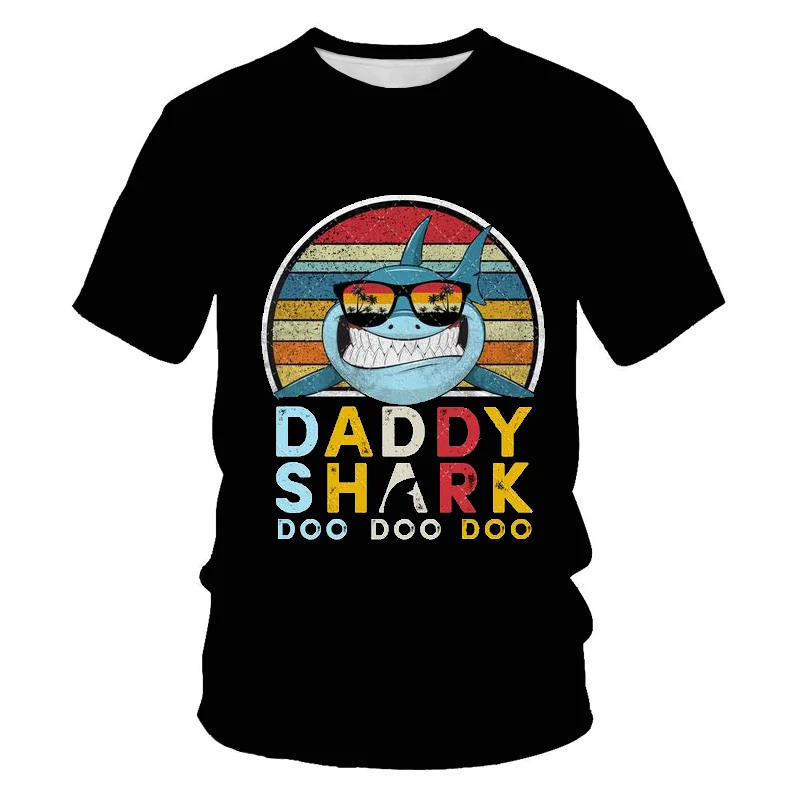 New Funny Shark Men's T-shirt 3D Print Fashion Funny T Shirt Male DADDY SHARK O-neck Short-sleeved High Elasticity