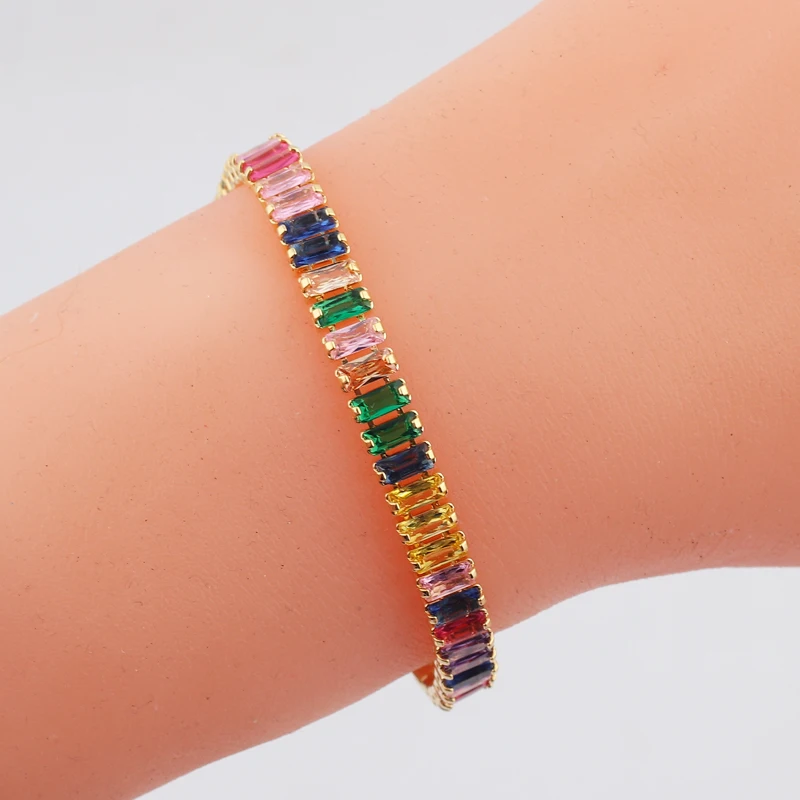 Hot Charm Tennis CZ Zircon Rainbow Bracelet For Women Luxury Multicolor Crystal Bracelet Couple Jewelry Gifts