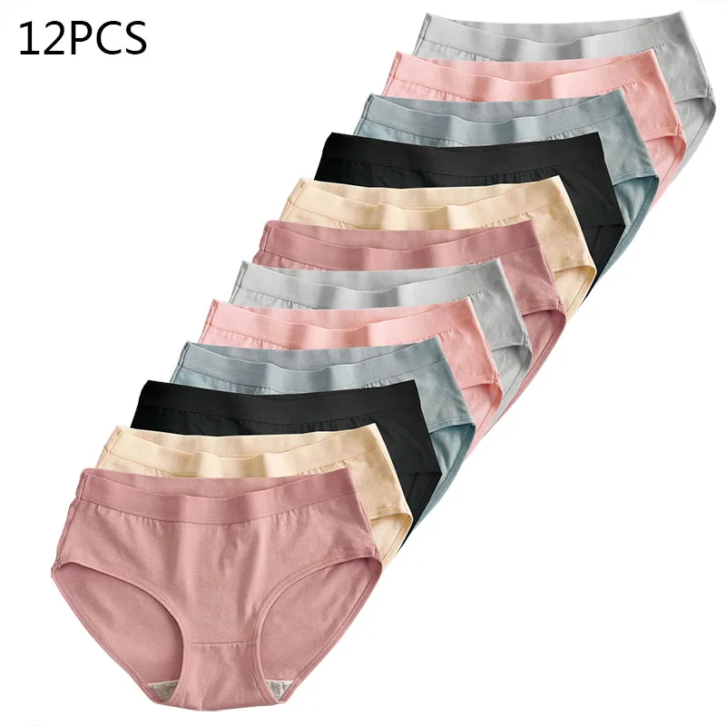 12 pieces of cotton Women\'s underwear student Panties low waist cute comfortable breathable antibacterial briefs high quality