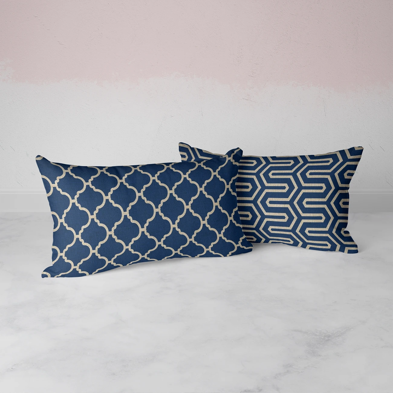 Navy Blue Geometry Linen Pillow Suite Room Decoration Cushion Cover Home Office Sofa Decor 30x50cm