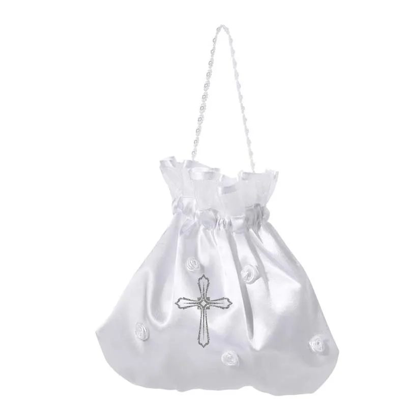 Gott Segnen 1st Erste Heilige Kommunion kirche Hochzeit braut Blume Mädchen Kleid Up dekoration weiß kreuz tasche Taufe Taufe geschenk – Detail 1