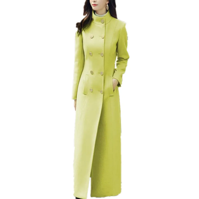 

4XL!Stand collar x-long wool blends coat women fashion double breasted winter woolen overcoat