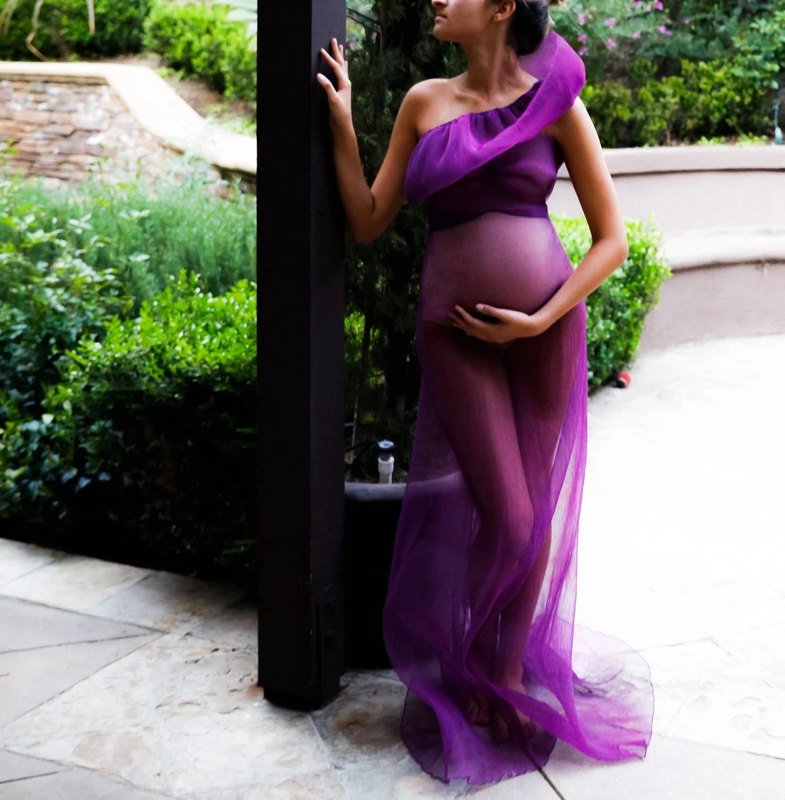 

Charming Purple Tulle Pregnancy Photo Shoot Dresses Puffy Sheer See Through Sexy Maternity Bridal Dressing Gowns Plus Size